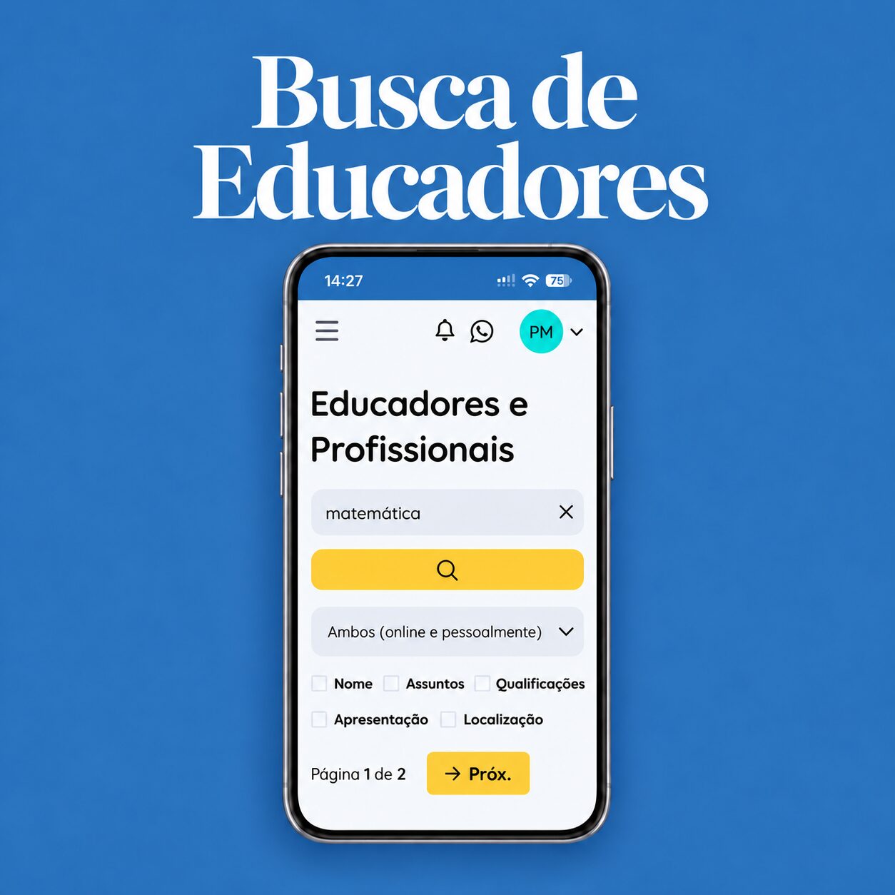 Busca de educadores em tipografia elegante